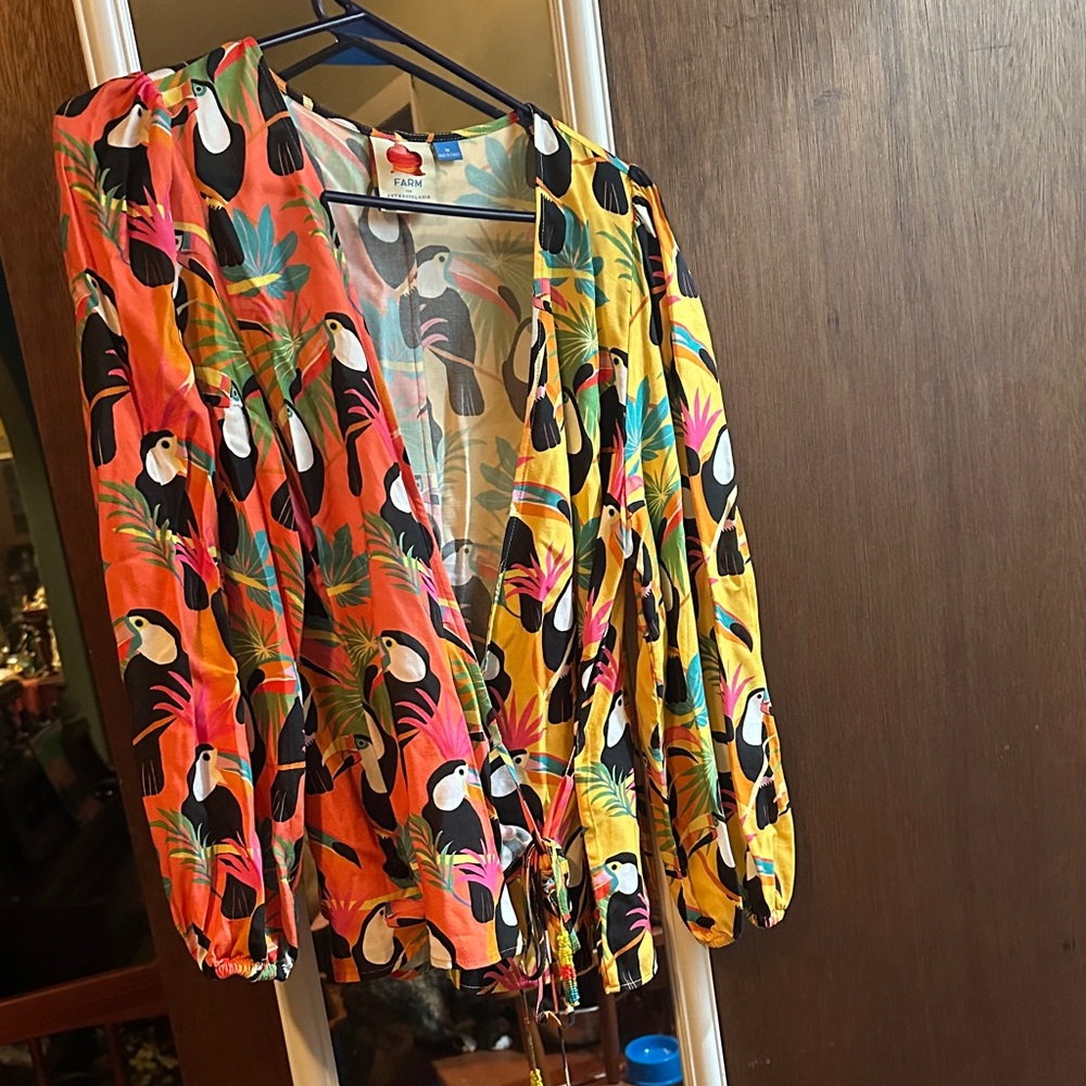 Anthropologie Tropical Print Wrap Blouse